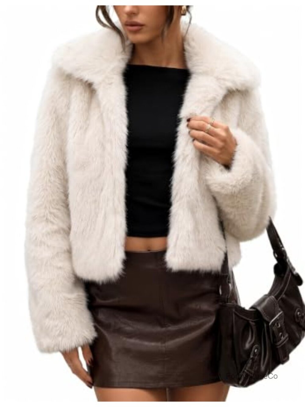 Women's Two-Tone Faux Fur Cropped Fluffy Jacket Winter Coat